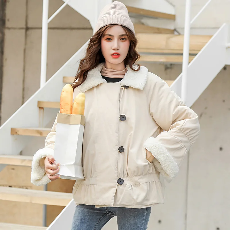 

KUOSE 2019 Autumn & Winter New Style Korean-style Women's Lambs Wool Joint Warm Students Cotton-padded Clothes Cotton Coat