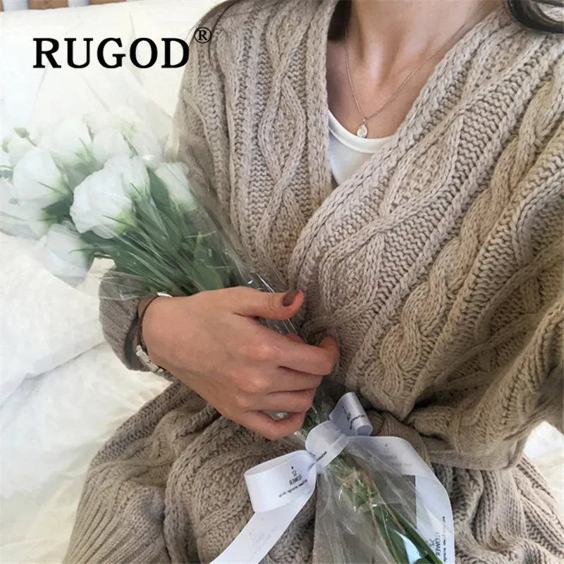RUGOD элегантный пояс твист кардиган для женщин Мода корейский Винтаж v образным вырезом с длинным рукавом вязаное пальто свитер для весны