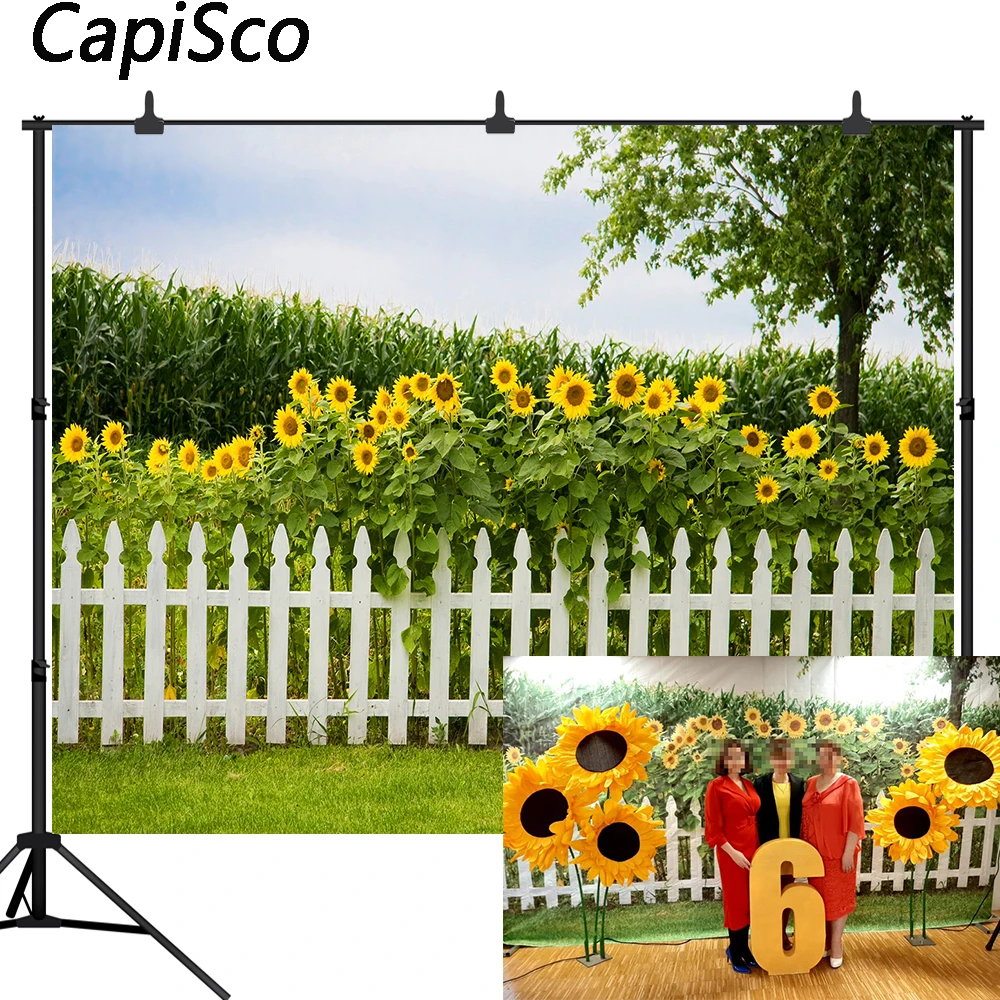Capisco фон для фотосъемки весенний деревянный забор Подсолнух зеленая трава