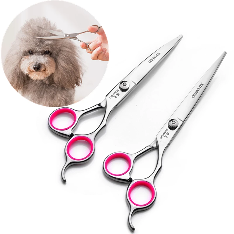 

High-quality Pet Gromming Scissors Stainless Steel Dog Cat Hair Cutting Thinning Shears Straight Up Curved Hair Dressing Tools
