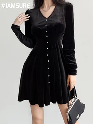 IAMSURE minivestido liso básico de terciopelo para mujer, prenda ajustada de manga larga con cuello en V, a la moda, elegante, para otoño y primavera, 2021