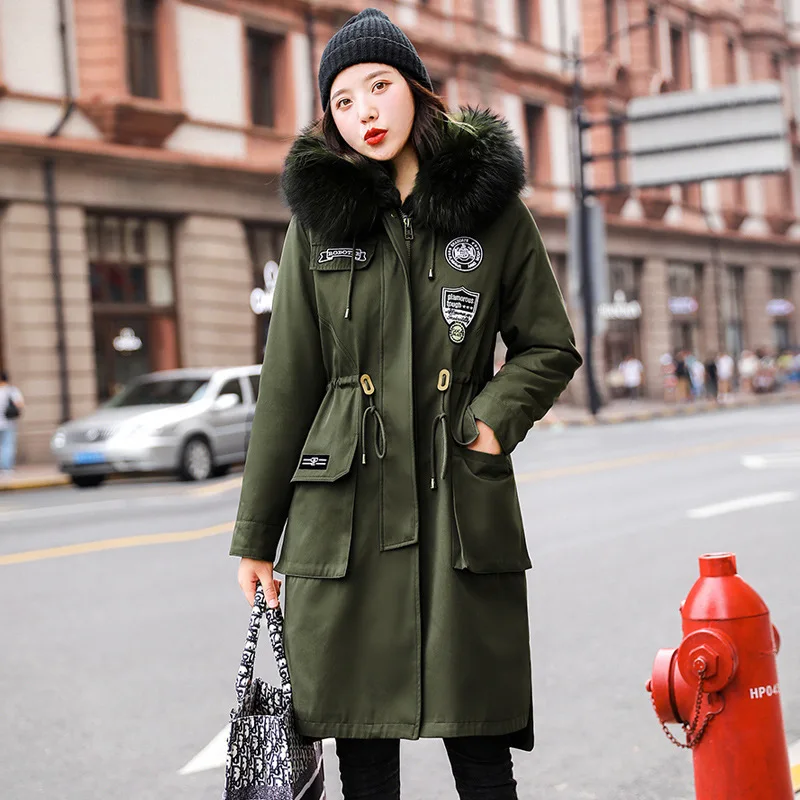 

2019 Autumn And Winter New Style down Jacket Women's Korean-style Long Loose-Fit Waist Hugging Slimming Fashion Pike Fur Clothin
