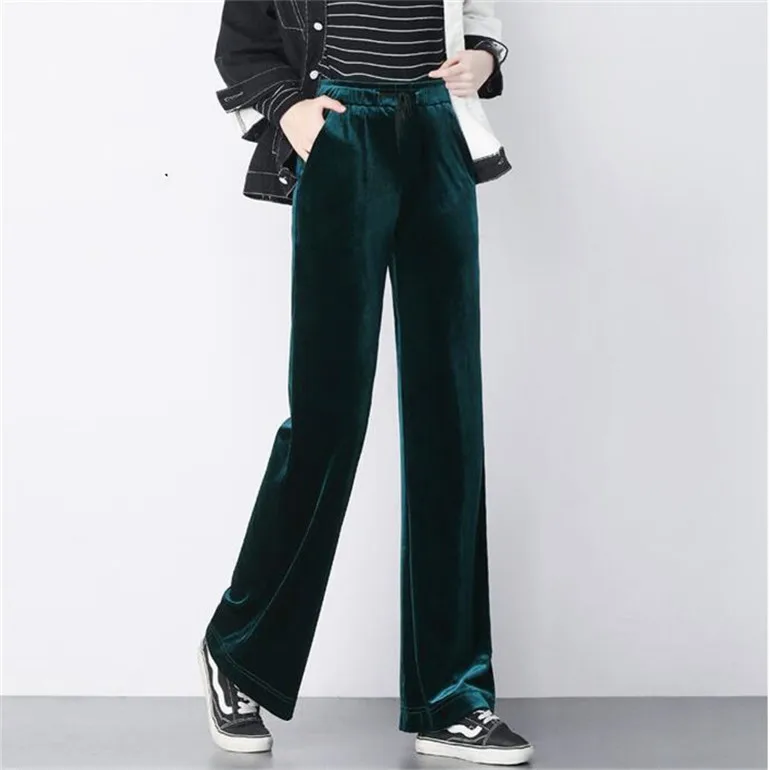 Модные женские весенне-осенние велюровые брюки в Корейском стиле, M-6XL 7XL, большие размеры, винтажные бархатные брюки черного и синего цвета