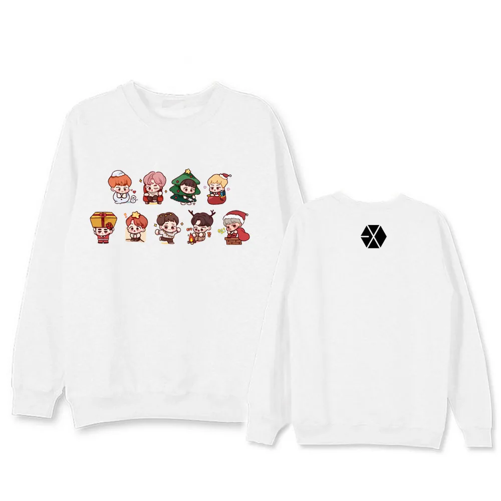 Kpop Черный Розовый EXO мультфильм свитшот с круглым вырезом женские зимние теплые пуловеры хип-хоп Уличная кавайная толстовка женская одежда - Цвет: EXO