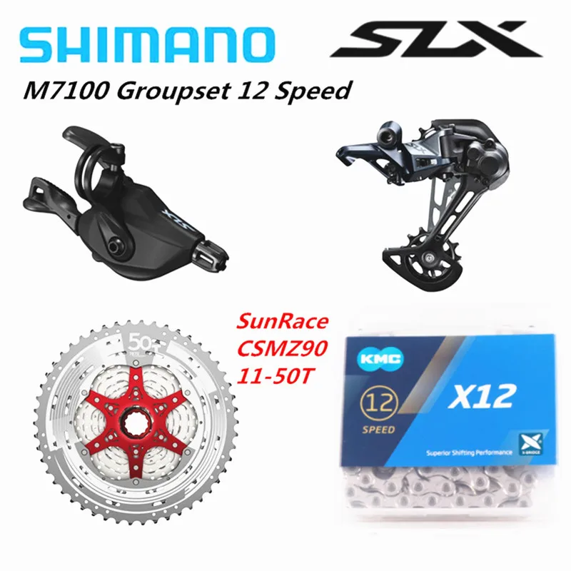 Z90 silver KMCsilver SHIMANO DEORE SLX M7100 Groupset MTB Mountain Bike 1x12-Speed 11-50T SL+RD+CSMZ90+KMCX12/CN-M7100 M7100 Shifter Rear Derailleur - Цвет: Z90 silver KMCsilver