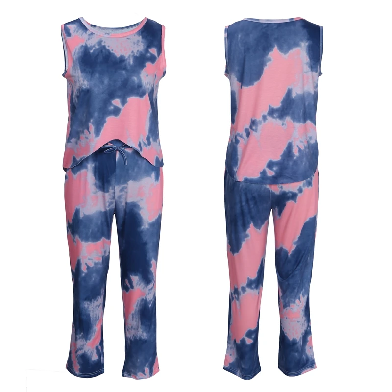 

Fashion Print Sleeveless Tracksuits Lounge Wear Women Casual Two Piece Set Summer Street Tops and Jogger Set Suits