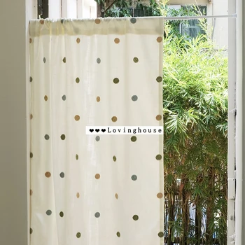 

Curtain cotton linen shading curtain Korean simple wave point living room bedroom partition curtain decoration