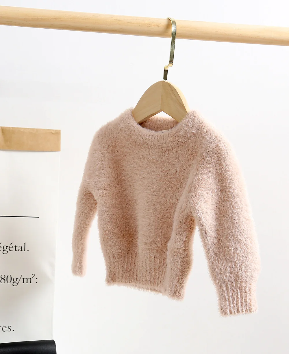 Новые зимние детские вязаные свитера пуловеры с имитацией норки, топы для малышей, детская одежда мягкий теплый свитер для малышей от 1 до 4 лет - Цвет: pink
