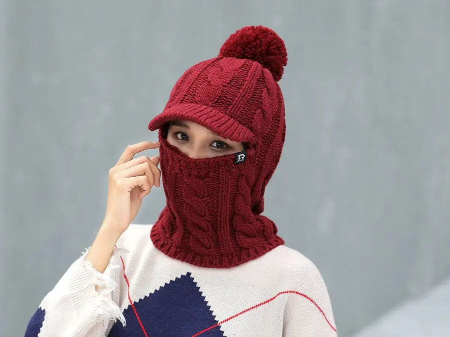 Winter Hat Women girl Warm Skullies Beanies Hat Face Neck Protection Balaclava Mask Gorras Bonnet Knitted Hat Ski Cap