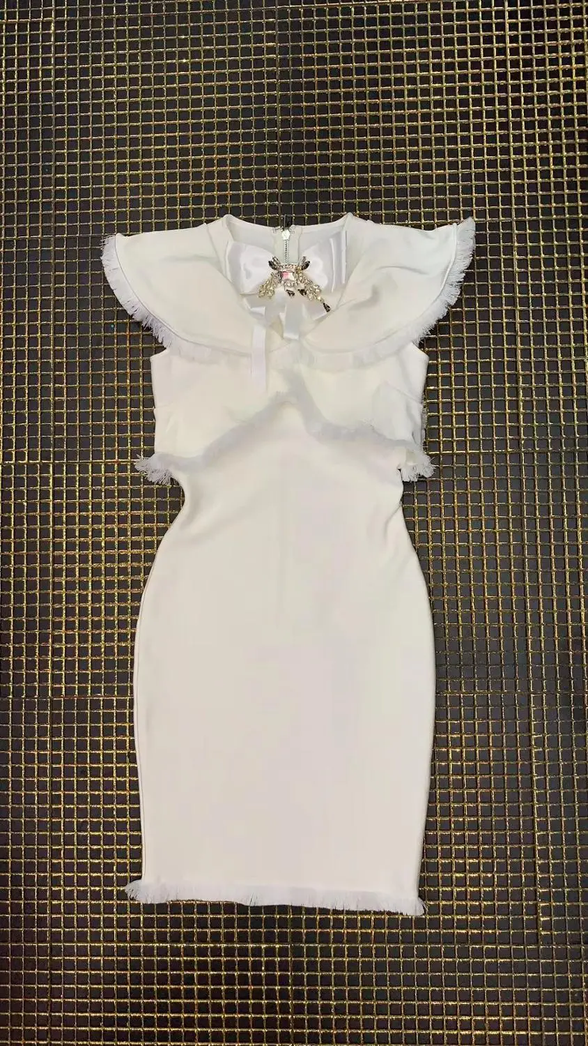 Женское белое Бисероплетение О-образный вырез без рукавов vestidos бодикон праздничное платье-повязка знаменитости