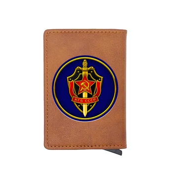 

Classic Soviet Special Forces KGB Printing RFID Blocking Men's Credit Card Holder Leather Bank Card Wallet Case Protection Purse