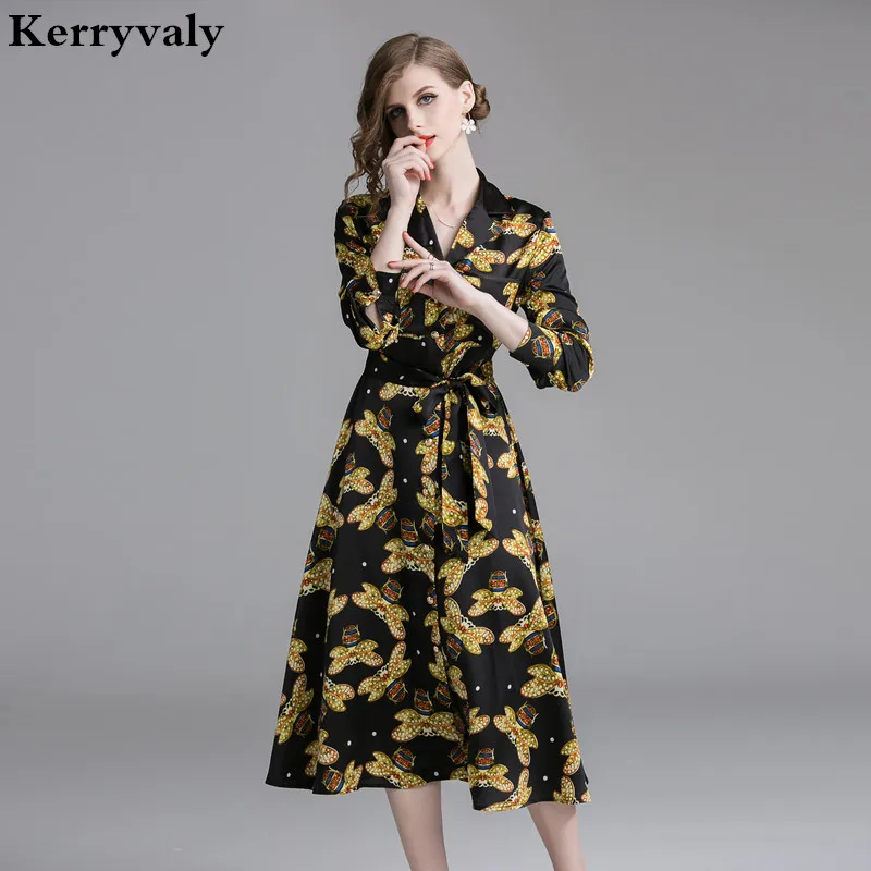Костюм воротник пчелы печати миди платье vestidos повседневное Mujer готическое женское Бандажное платье Damen Kleider zomer jurk K9006