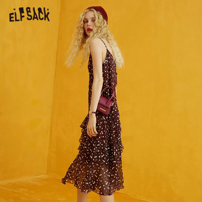 ELFSACK Three Color Floral A Line BoHo Women Dress Autumn Sleeveless Slip Loose Female Sexy Dress