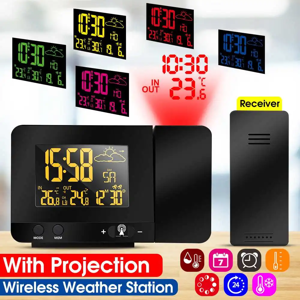 

Wireless Weather Alarm Clock Weather Forecast Station Monitor Indoor/Outdoor Thermometer Humidity Dual Alarm Clocks LED Display