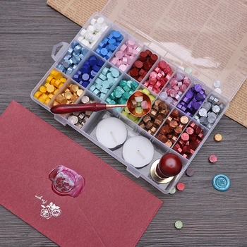 

Vintage DIY Envelope Seal Stamp Wax Beads Octagonal Sealing Wax Tablet with Box Vintage Craft Decor Card Making Tools