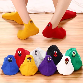 

4 Pairs Kawaii Women Socks Fashion Ankle Funny Socks Women Cotton Embroidered Expression Candy Color Size 35-42