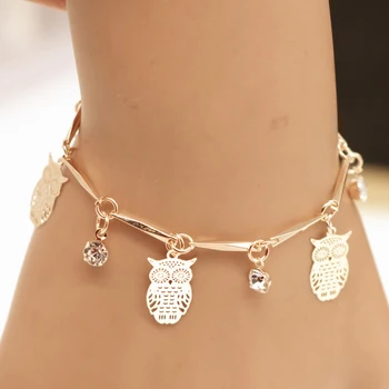 

Creative New Owl Water Drop Tassel Bracelet Charming Gold Color Bracelet Accessories For Women Fashion Girl Jewelry Party Gift
