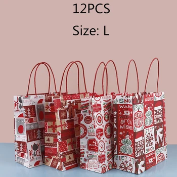 

Christmas Kraft Gift Bags, 12 Pieces Christmas Paper Goody Treat Candy Bags with Handle, Holiday Home Decoration