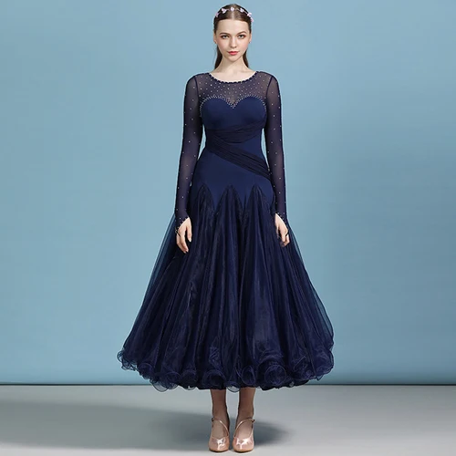 Dark blue Бальные платья латинские Бальные платья для румбы современный танцевальный костюм Стандартный танцевальный костюм женский костюм для танго Венский вальс платье - Цвет: Dark blue