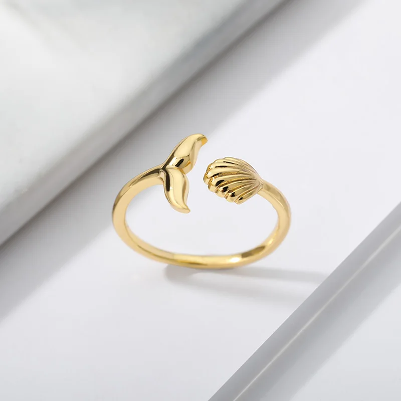 Finger Ring Silver Ring Boho Jewelry Trendy Silver Color Mermaid Tail Cuff Ring For Girls With Sea Whale Fish Tail Bague Shell Rings Romantic Gifts