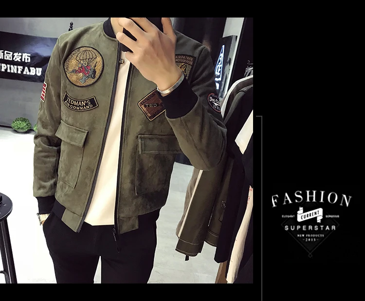 Мужская куртка-бомбер с накладным карманом Ropa Para Hombre повседневные мужские куртки приталенная замшевая куртка мужская черная военный пилот куртка