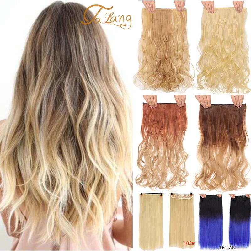 TALANG-extensiones de cabello rizado, accesorio largo, liso y ondulado, color negro y marrón, 5 pinzas para el pelo