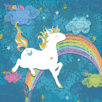 

Baby Birthday Cartoon Unicorn Child Drawing Rainbow Photography Backdrops Personalized Photographic Background For Photo Studio