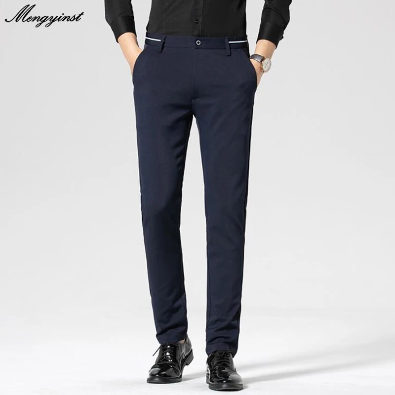 2021 мужские брюки из хлопка Бизнес Стиль мужской Slim Fit Брюки однотонные Длинные