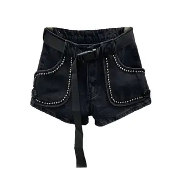 

European style beaded denim shorts women spring summer 2020 fashion wild wide leg shorts hot jeans shorts tide r2485