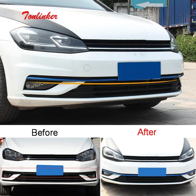 Tonlinker Cover Sticker for VW GOLF 2018 Car Styling 4 PCS Stainless steel Exterior Front bumper Decoration Cover case stickers
