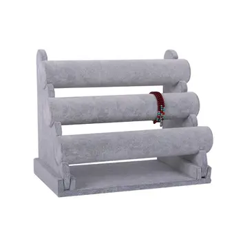 

Suede Triple Holder Bracelet Jewelry Display Stand Watch Bangle Shelf Gray Storage Organizer