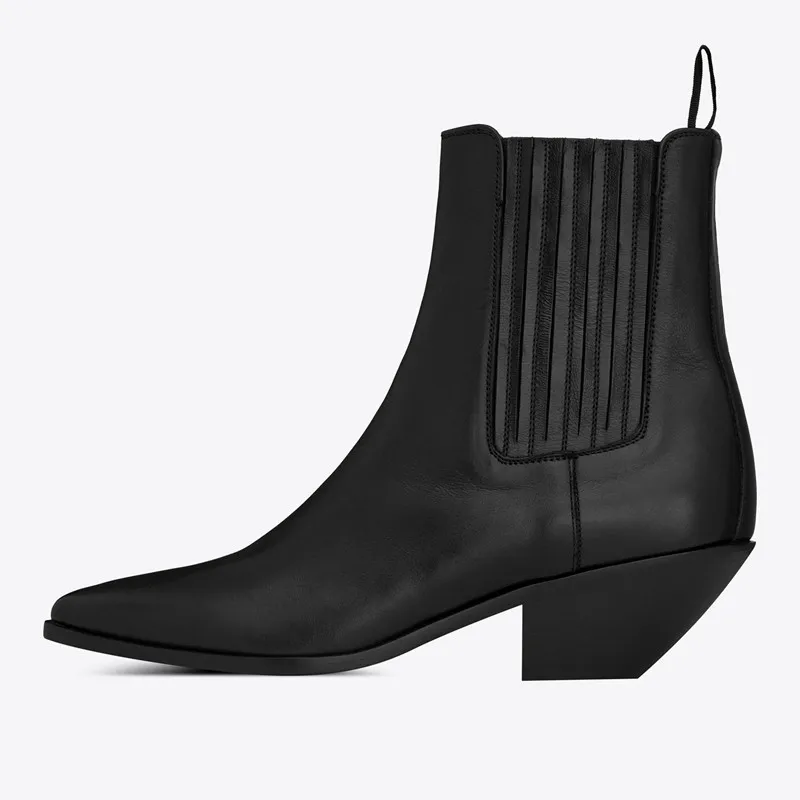 Concise Boots Women Black Genuine Leather Chelsea Botines Point Toe Slip On Decor Sewing Botas Winter New Ankle Boots Woman