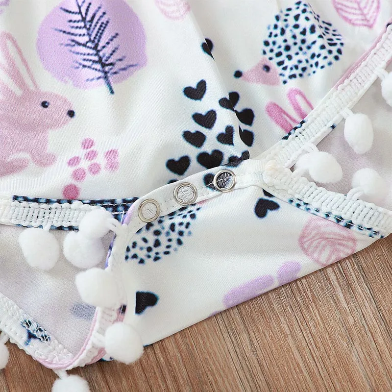 Милый комбинезон с длинными рукавами для маленьких девочек; хлопковый комбинезон с принтом ежика и кролика; повязка на голову с бантом; комплект из двух предметов