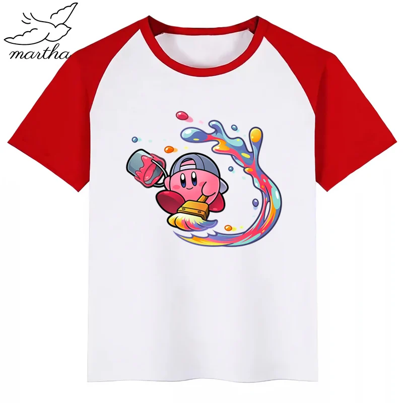 Детская забавная футболка с героями мультфильма «аркадный Коллаж», «Кирби», детские летние топы с короткими рукавами, детская белая футболка, одежда для малышей