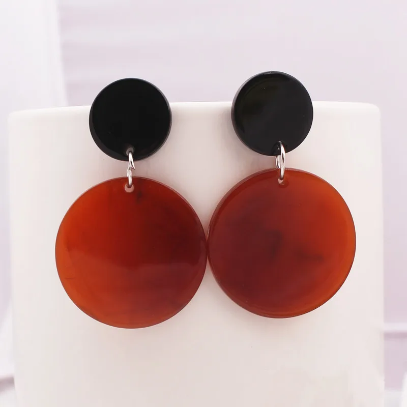 Leopard Acrylic Resin Round Dangle Earrings For Women Geometry Big Circle Square Earrings Acetate Brincos Fashion Jewelry