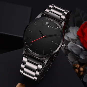 

New Style Men Quartz Watch Steel Strap Round Dial Casual Analog Wristwatch with Calendar TY53