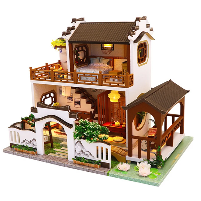 

DIY Dollhouse Miniature 3D Wooden Model Building Vintage Room Box Adult Gifts Toys For Children Large Doll House Furniture Kit