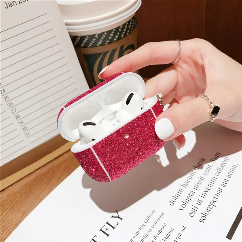 Розово-красный Блестящий блестящий кожаный чехол для apple Airpods Pro Чехол беспроводной Bluetooth для apple airpod Pro силиконовый чехол - Цвет: Розово-красный