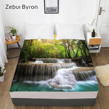 

3D HD Digital Print Custom Bed Sheet With Elastic,180/150/160x200 Fitted Sheet Queen/King,Mattress Cover waterfall