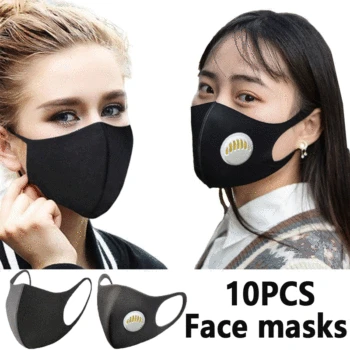 

10pcs Men Women Anti Dust Anti Pullution Face Mask Nose Filter Windproof Breathable Valve Washable Dustproof Reusable Mouth Mask