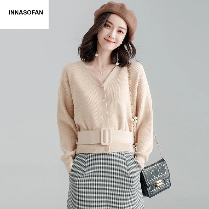 INNASOFAN свитер женский осенне-зимний вязаный кардиган с длинными рукавами