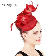 4-Слои sinamay винтажные шляпка-Вуалетка гонок потрясающий головной убор Для женщин элегантное свадебное украшение из цветов для девушек аксессуары для волос