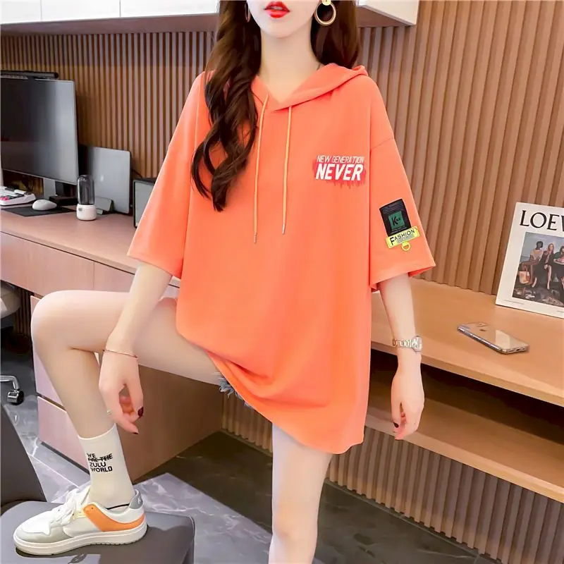 100% Cotton Short-Sleeved Hoodies Oversized Women's Sweatshirts Summer Large  Size Loose Mom T-shirt Tops Plus Size Hoodies Woman - AliExpress