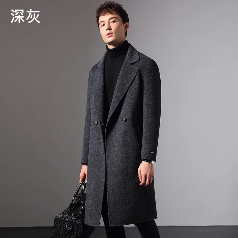 Dark gray Tcyeek зимняя брендовая Для мужчин пальто Шерстяное пальто человек одежда корейская уличная Длинная шерстяная куртка, Abrigo Hombre Hiver LW1390 - Цвет: Dark gray