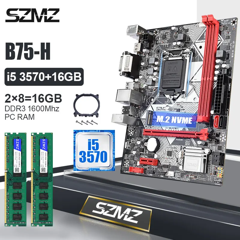 SZMZ B75H LGA1155 motherboard set  with 2*8gb DDR3