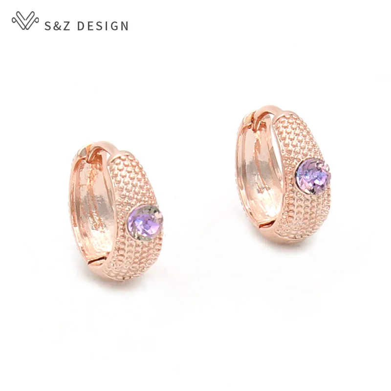 S&Z DESIGN New Fashion Fine Colorful Crystal Dangle Earrings For Women Girl Wedding Party Jewelry 585 Rose Gold Color Eardrop