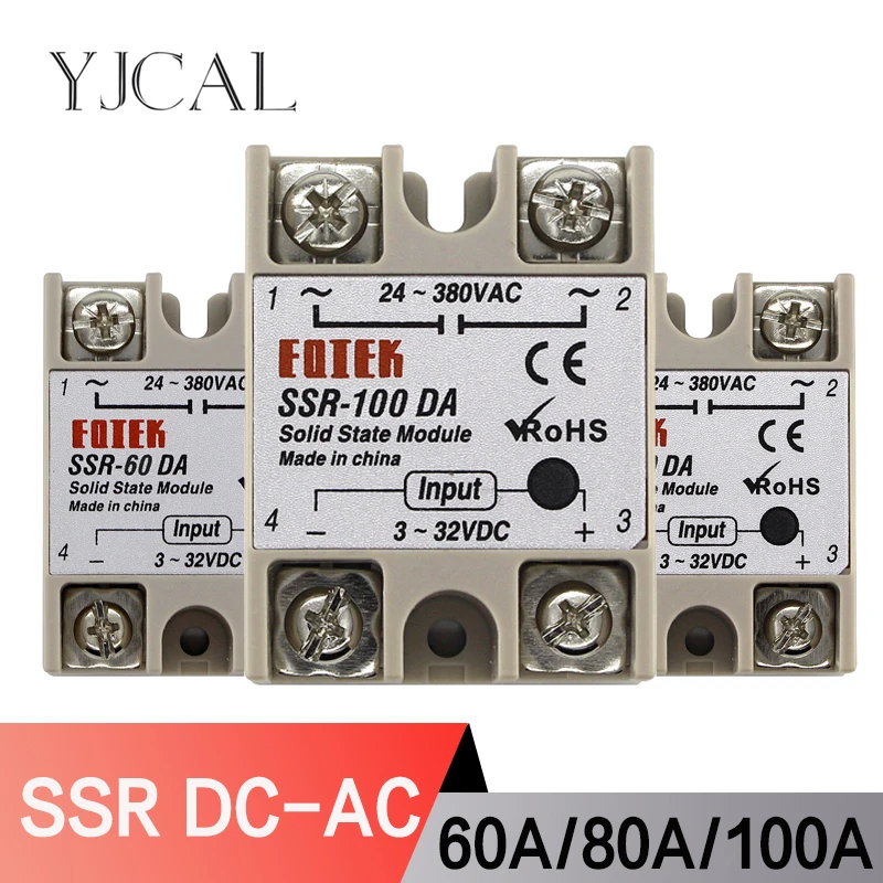 Módulo de Relé de Estado Sólido Saída ca 332v Ssr60da Ssr80da Ssr100da 60a 80a 100a Entrada 24-380v Alta Qualidade