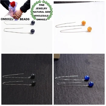 

OMHXZJ Wholesale ZB477 Fashion Woman Birthday Gift Natrual Fine Tiger Eye Obsidian Beads 925 Sterling Silver Earrings EarLines