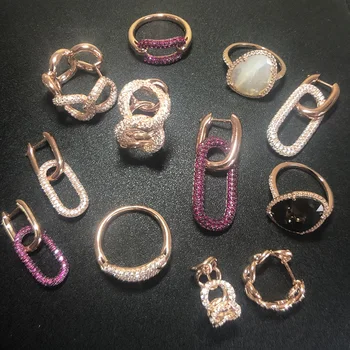 

2020 New 100% s925 Sterling Silver Creative Geometric Lock Pin Buckle Fritillary Diamond Ring Ear Studs Women Brand Jewelry