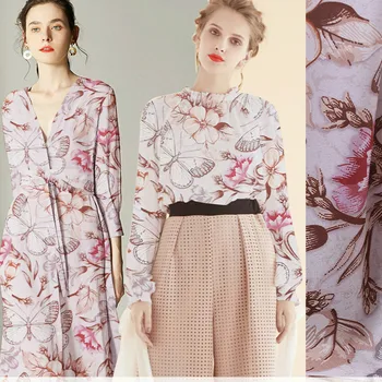 

114cm wide printed silk fabric meter 14mm crepe de chine silk fabric drape shirt dress crepe fabric wholesale silk cloth